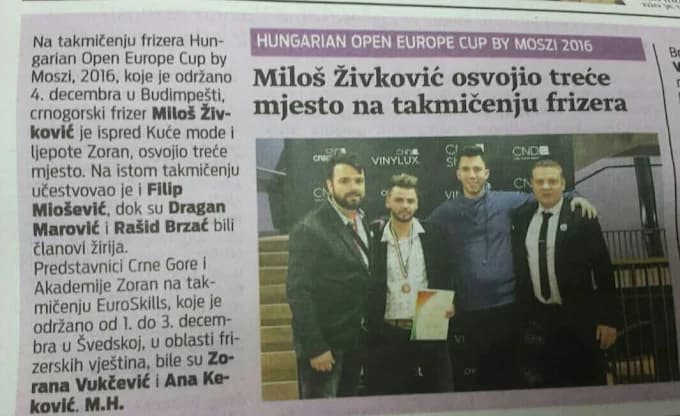 Newspaper coverage of Miloš Živković's third-place result at the Hungarian Open Europe Cup 2016